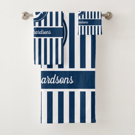 Nautisch anker met helling op de blauwe streepjes  bad handdoek (Insitu)