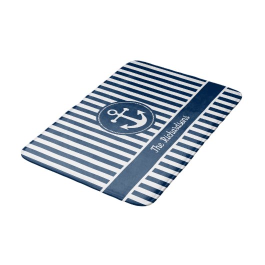 Nautisch anker met helling op de blauwe streepjes badmat (Gekanteld)