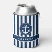 Nautisch anker met helling op de blauwe streepjes  blikjeskoeler (Blikje Voorkant)