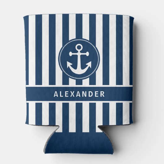 Nautisch anker met helling op de blauwe streepjes  blikjeskoeler (Achterkant)