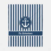 Nautisch anker met helling op de blauwe streepjes  fleece deken (Voorkant)