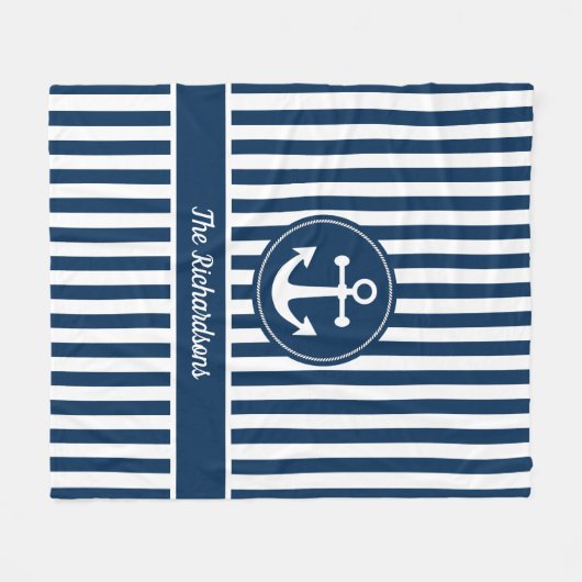 Nautisch anker met helling op de blauwe streepjes  fleece deken (Voorkant (Horizontaal))