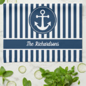 Nautisch anker met helling op de blauwe streepjes  theedoek (Gevouwen)