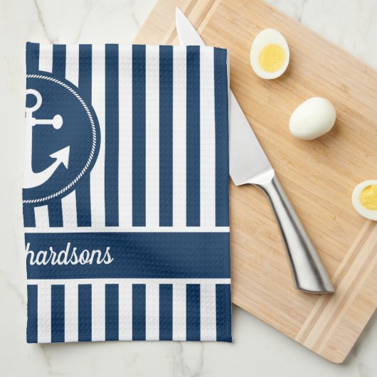 Nautisch anker met helling op de blauwe streepjes  theedoek (Quarter Fold)