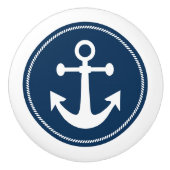 Nautisch anker met helling op marineblauw keramische knop (Voorkant)