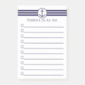Nautisch anker met marineblauwe en witte strepen post-it® notes (Voorkant)