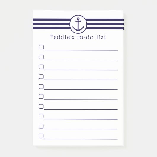 Nautisch anker met marineblauwe en witte strepen post-it® notes (Voorkant)