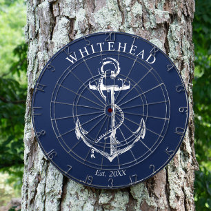 Nautisch anker met monogram in marineblauw dartbord