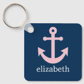 Nautisch anker met Navy Pink Chevron Pattern Sleutelhanger (Voorkant)