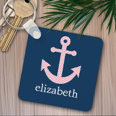 Nautisch anker met Navy Pink Chevron Pattern Sleutelhanger