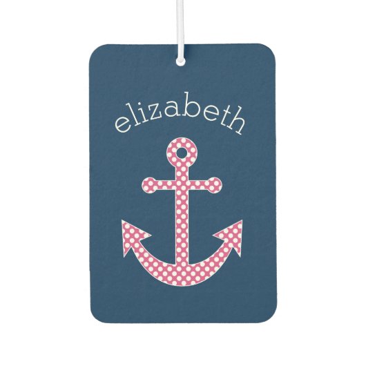 Nautisch anker met Navy Pink Polka Dot Pattern Luchtverfrisser (Voorkant)