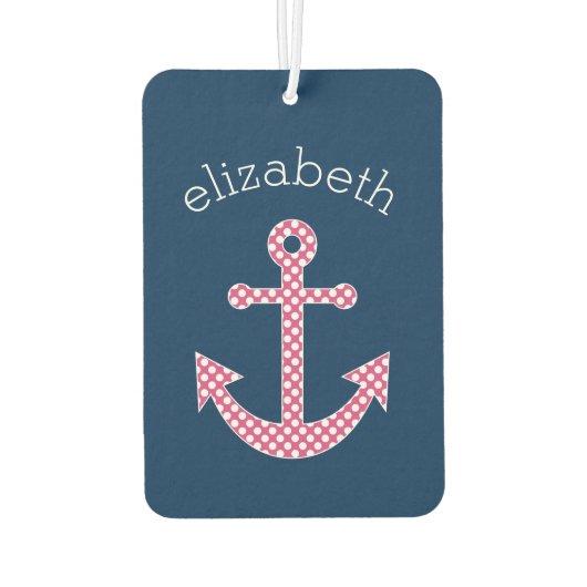 Nautisch anker met Navy Pink Polka Dot Pattern Luchtverfrisser (Achterkant)
