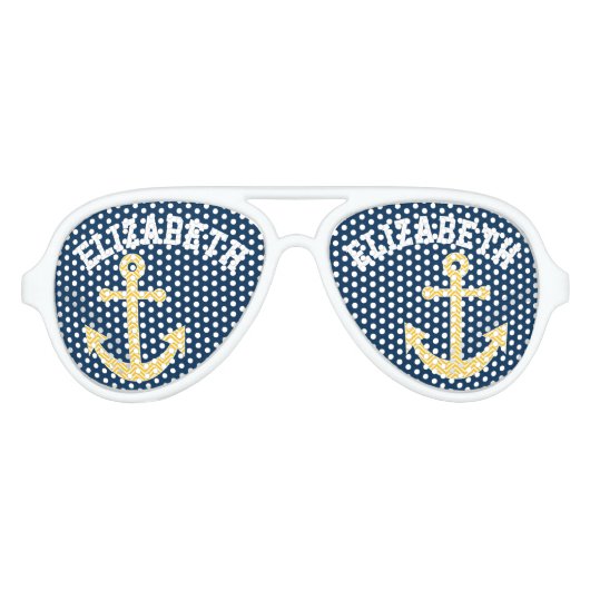Nautisch anker met Navy Yellow Chevron Pattern Aviator Zonnebril (Voorkant)