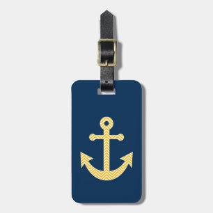 Nautisch anker met Navy Yellow Chevron Pattern Bagagelabel