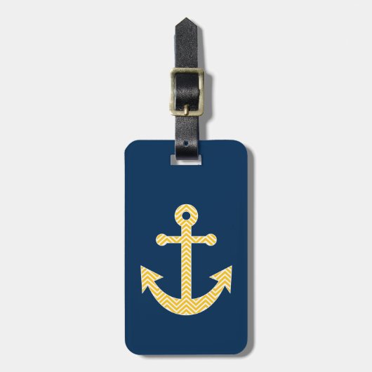 Nautisch anker met Navy Yellow Chevron Pattern Bagagelabel (Voorkant verticaal)