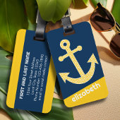 Nautisch anker met Navy Yellow Chevron Pattern Bagagelabel