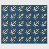Nautisch anker met Navy Yellow Chevron Pattern Cadeaupapier (Vlak)