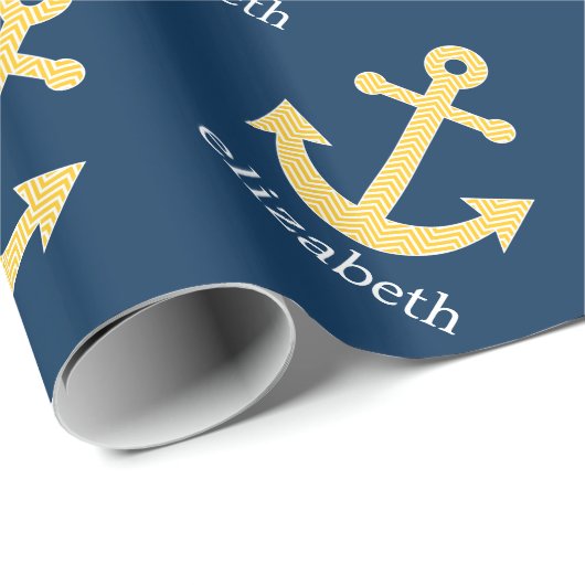 Nautisch anker met Navy Yellow Chevron Pattern Cadeaupapier (Rol Hoek)