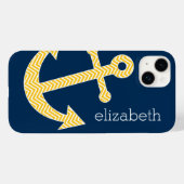 Nautisch anker met Navy Yellow Chevron Pattern Case-Mate iPhone Case (Achterkant (horizontaal))
