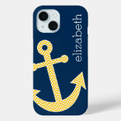 Nautisch anker met Navy Yellow Chevron Pattern Case-Mate iPhone Case (Achterkant)