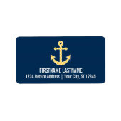Nautisch anker met Navy Yellow Chevron Pattern Etiket (Voorkant)