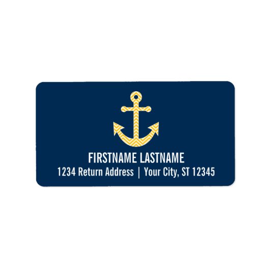 Nautisch anker met Navy Yellow Chevron Pattern Etiket (Voorkant)