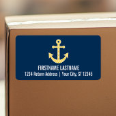 Nautisch anker met Navy Yellow Chevron Pattern Etiket