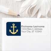 Nautisch anker met Navy Yellow Chevron Pattern Etiket (Insitu)