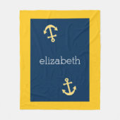 Nautisch anker met Navy Yellow Chevron Pattern Fleece Deken (Voorkant)