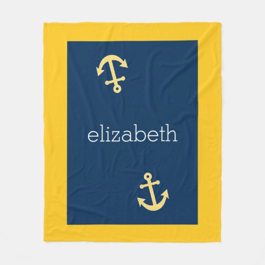 Nautisch anker met Navy Yellow Chevron Pattern Fleece Deken (Voorkant)