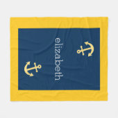 Nautisch anker met Navy Yellow Chevron Pattern Fleece Deken (Voorkant (Horizontaal))