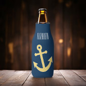 Nautisch anker met Navy Yellow Chevron Pattern Flesjeskoeler