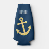 Nautisch anker met Navy Yellow Chevron Pattern Flesjeskoeler (Voorkant)