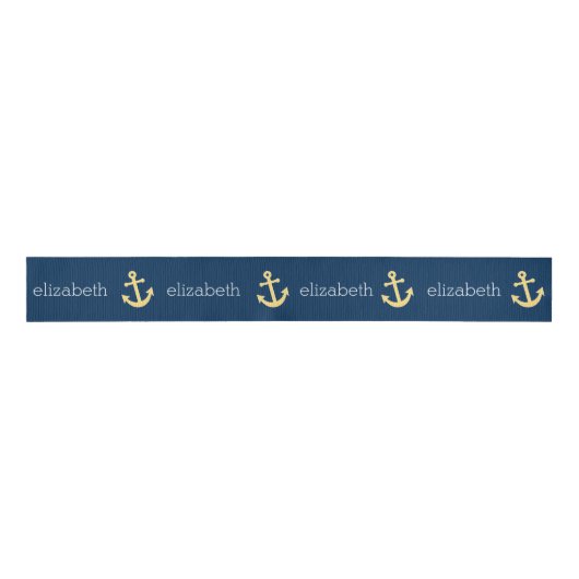 Nautisch anker met Navy Yellow Chevron Pattern Grosgrain Lint (Voorkant)