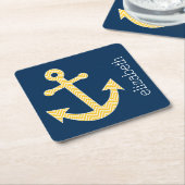 Nautisch anker met Navy Yellow Chevron Pattern Kartonnen Onderzetters (Schuin)