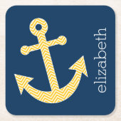 Nautisch anker met Navy Yellow Chevron Pattern Kartonnen Onderzetters (Voorkant)