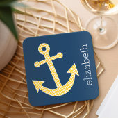 Nautisch anker met Navy Yellow Chevron Pattern Kartonnen Onderzetters