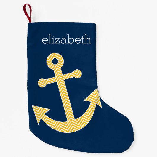 Nautisch anker met Navy Yellow Chevron Pattern Kleine Kerstsok (Voorkant)