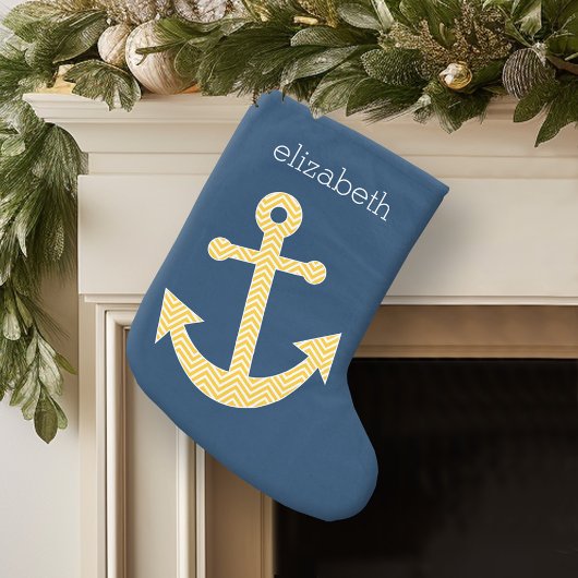 Nautisch anker met Navy Yellow Chevron Pattern Kleine Kerstsok