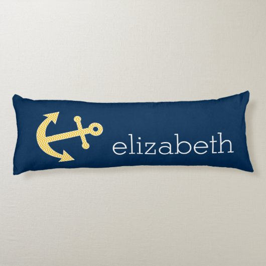 Nautisch anker met Navy Yellow Chevron Pattern Lichaamskussen (Achterkant)