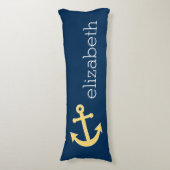Nautisch anker met Navy Yellow Chevron Pattern Lichaamskussen (Voorkant Verticaal)