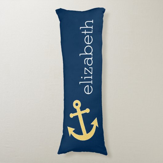Nautisch anker met Navy Yellow Chevron Pattern Lichaamskussen (Voorkant Verticaal)