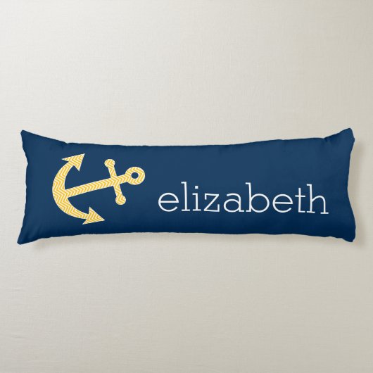 Nautisch anker met Navy Yellow Chevron Pattern Lichaamskussen (Voorkant)