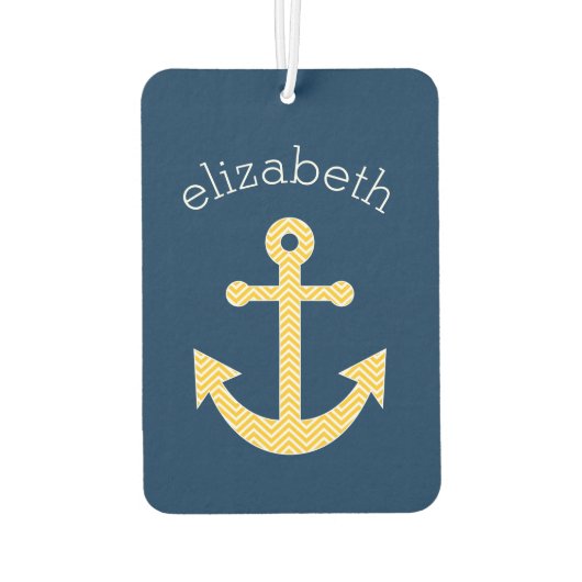 Nautisch anker met Navy Yellow Chevron Pattern Luchtverfrisser (Achterkant)