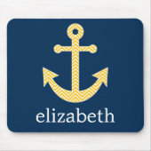 Nautisch anker met Navy Yellow Chevron Pattern Muismat (Voorkant)