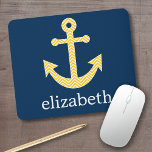 Nautisch anker met Navy Yellow Chevron Pattern Muismat<br><div class="desc">Trendy en Preppy Patronen - Een klassiek en elegant ontwerp met chevrons en een gebied om jouw naam of monogram toe te voegen.</div>