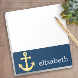 Nautisch anker met Navy Yellow Chevron Pattern Notitieblok<br><div class="desc">Trendy en Preppy Patronen - Een klassiek en elegant ontwerp met chevrons en een gebied om jouw naam of monogram toe te voegen.</div>