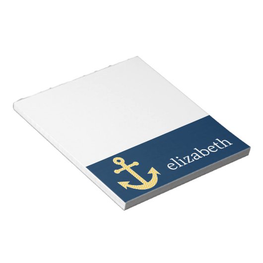 Nautisch anker met Navy Yellow Chevron Pattern Notitieblok (Schuin)