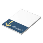 Nautisch anker met Navy Yellow Chevron Pattern Notitieblok (Linkerzijde)