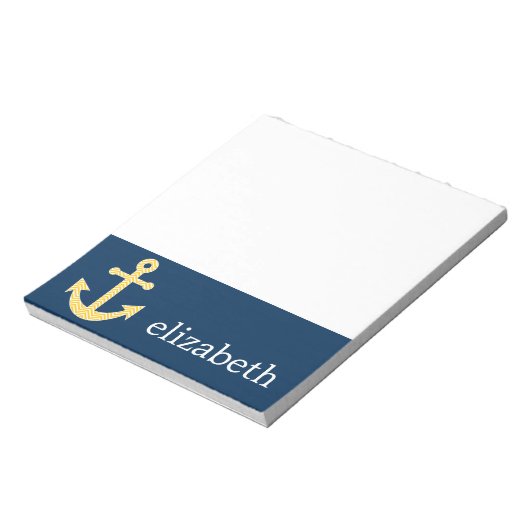 Nautisch anker met Navy Yellow Chevron Pattern Notitieblok (Linkerzijde)